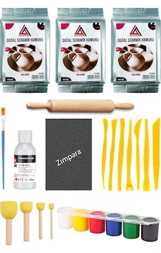 Seramik Hamuru 1,5 Kg Ebeşuar Seti 6x15 Ml Akrilik Set 100 Ml Vernik Ahşap Merdane Zımpara Doğal Kil Çok Renkli Seramik Hamuru 1,5 Kg Ebeşuar Seti 6x15 Ml Akrilik Set 100 Ml Vernik Ahşap Merdane Zımpara Doğal Kil Çok Renkli