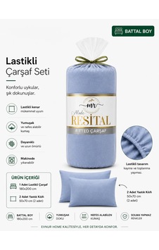 Resital Lastikli Çarşaf Seti Battal Boy Mavi Resital Lastikli Çarşaf Seti Battal Boy Mavi