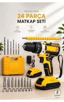 24 Parça Çift Bataryalı Şarjlı Matkap Seti 24w Motor Ve Otomatik Mil Kilitli Tasarım - 8912733289350 24 Parça Çift Bataryalı Şarjlı Matkap Seti 24w Motor Ve Otomatik Mil Kilitli Tasarım - 8912733289350