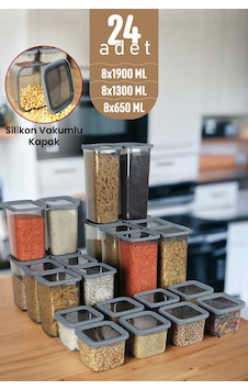 Silikon Kapaklı Erzak Bakliyat Saklama Kabı Kare Saklama Kutusu Seti 24 Adet 1900-1300-650 ML Silikon Kapaklı Erzak Bakliyat Saklama Kabı Kare Saklama Kutusu Seti 24 Adet 1900-1300-650 ML