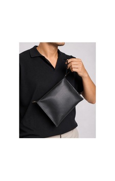 Plush Studıo Istanbul Noır Case Hakiki Deri Clutch El Çantası Şık, Minimal & Zamansız Tasarım Siyah Siyah