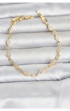 Gold Renk Zirkon Taşlı Ataç Zincir Model Kadın Bileklik Çok Renkli Gold Renk Zirkon Taşlı Ataç Zincir Model Kadın Bileklik Çok Renkli