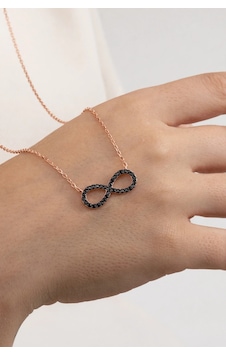 925 Ayar Gümüş Kolye Rose Siyah Taşlı Sonsuzluk Kadın Kolye Barcode Rose Gold 925 Ayar Gümüş Kolye Rose Siyah Taşlı Sonsuzluk Kadın Kolye Barcode Rose Gold
