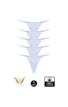 Wcreas Kadın İpli Tanga, Pamuklu Yumuşak Kumaş G-string Tanga 5'li Paket Beyaz Beyaz Wcreas Kadın İpli Tanga, Pamuklu Yumuşak Kumaş G-string Tanga 5'li Paket Beyaz Beyaz