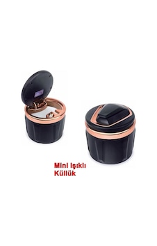 Rose Gold Detaylı Işıklı Mini Küllük Led Işıklı Kapaklı Araç İçi Sigara Küllüğü,