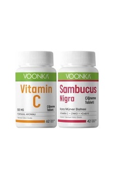 Voonka Vitamin C 62 Tablet + Voonka Sambucus Nigra 42 Çiğnenebilir Tablet Voonka Vitamin C 62 Tablet + Voonka Sambucus Nigra 42 Çiğnenebilir Tablet