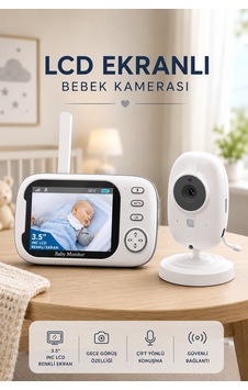 Bebek Kamerası Lcd Ekranlı 3.5 İnç Ninni Söyleyen Gece Görüşlü Ağlama Sensörlü Bebek Odası Kamerası