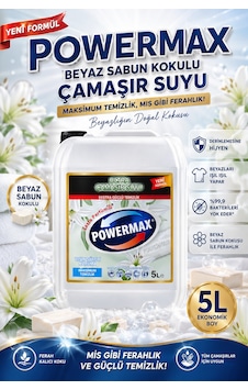 Powermax Beyaz Sabun Kokulu Çamaşır Suyu 5 L Güçlü Temizlik Tekli Powermax Beyaz Sabun Kokulu Çamaşır Suyu 5 L Güçlü Temizlik Tekli
