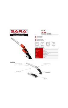 Sara S516 Katlanır Testere 180 Mm, Isıl Işlem Görmüş Ağız, Kilitli Mekanizma Sara S516 Katlanır Testere 180 Mm, Isıl Işlem Görmüş Ağız, Kilitli Mekanizma