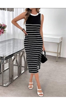 Veraura Lifestyle Kadın Askılı Yuvarlak Yaka Şerit Detaylı Yırtmaçlı Midi Triko Elbise Siyah Veraura Lifestyle Kadın Askılı Yuvarlak Yaka Şerit Detaylı Yırtmaçlı Midi Triko Elbise Siyah
