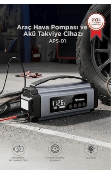 Araç Hava Kompresörü Akü Takviyeli Marş Özellikli Dijital Ekranlı Işıklı Taşınabilir Kompresör Aps01