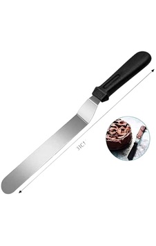 Paslanmaz Eğik Pasta Spatula Bıçağı Orta Boy Gümüş - Siyah