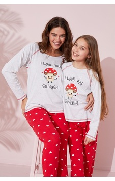 Siyah İnci Pamuklu Örme Pijama Takım 24241105 Gri Siyah İnci Pamuklu Örme Pijama Takım 24241105 Gri