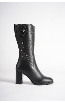 Analin Shoes Kadın Hakiki Deri Yıldız Ve Lazer Kesim Detaylı Topuklu Çizme Siyah Analin Shoes Kadın Hakiki Deri Yıldız Ve Lazer Kesim Detaylı Topuklu Çizme Siyah