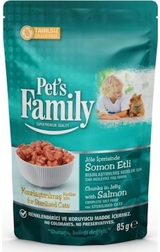 Pet's Family Kısırlaştırılmış Somonlu Yetişkin Kedi Maması 85 G Pet's Family Kısırlaştırılmış Somonlu Yetişkin Kedi Maması 85 G