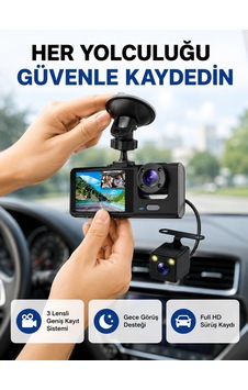 Üç Kameralı Araç İçi Kayıt Sistemi Full Hd Gece Görüşlü Ve G-sensör Destekli 48524615 Üç Kameralı Araç İçi Kayıt Sistemi Full Hd Gece Görüşlü Ve G-sensör Destekli 48524615
