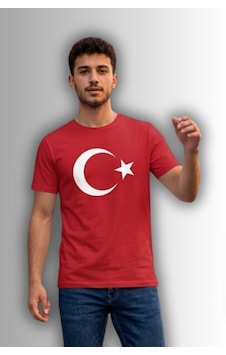 Baranışık Özel Tasarım Türk Bayrağı Baskılı Tshirt - %100 Pamuk Penye Süprem Sıfır Yaka Unisex Kırmızı