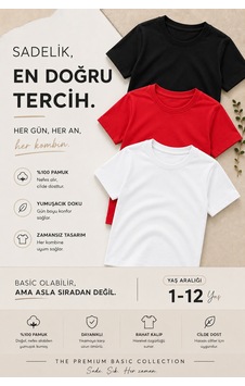 Overmax Çocuk Basic 3' Lü Tişört Seti Zamansız Şıklık, Gün Boyu Konfor Siyah-kırmızı-beyaz - 887278767 Siyah-kırmızı-beyaz