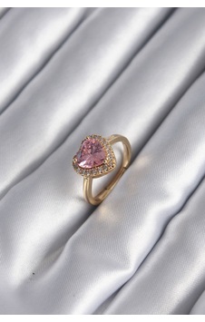 Pirinç Gold Renk Pembe Zirkon Taş Kalp Charm Model Kadın Yüzük - Çok Renli Pirinç Gold Renk Pembe Zirkon Taş Kalp Charm Model Kadın Yüzük - Çok Renli