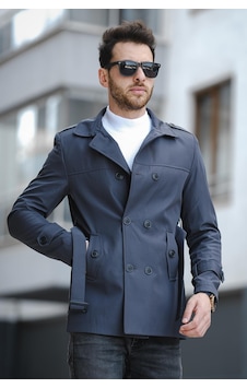 Oksit Lusaka Su İtici Slim Fit Kemer Detaylı Trençkot Fume Oksit Lusaka Su İtici Slim Fit Kemer Detaylı Trençkot Fume