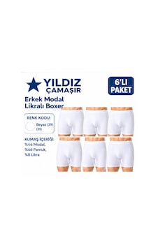 Yıldız Çamaşır Erkek Modal Likralı Boxer 36-37-38-39-40-41-42 - 6 Adet Beyaz Yıldız Çamaşır Erkek Modal Likralı Boxer 36-37-38-39-40-41-42 - 6 Adet Beyaz