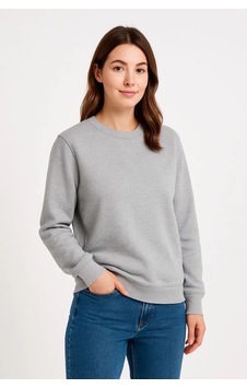 Velmora Fashion Kadın 3 İplik Pamuklu Düz Bisiklet Yaka Sweatshirt - Gri Velmora Fashion Kadın 3 İplik Pamuklu Düz Bisiklet Yaka Sweatshirt - Gri