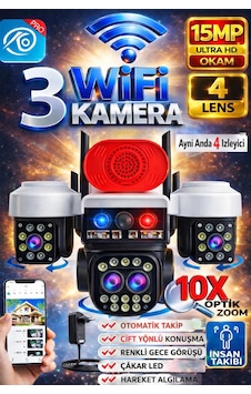 4 Kameralı 12mp Wifi Güvenlik Kamerası Çift Yönlü Ses, Kişi Algılama, Yağmur & Kara Dayanıklı 4 Kameralı 12mp Wifi Güvenlik Kamerası Çift Yönlü Ses, Kişi Algılama, Yağmur & Kara Dayanıklı