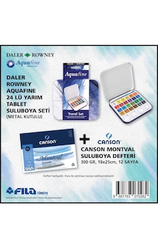 Daler Rowney 24lü Suluboya Metal Kutu+canson Montval Suluboya Defteri 300 Gr 18x25 Cm 12 Sayfa