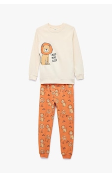 Koton Erkek Bebek Aslan Baskılı 2'li Pamuklu Pijama Takımı Bej