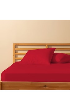 %100 Pamuklu Çift Kişilik Lastikli Çarşaf 160x200+30 50x70 Yastık Kılıfı 2 Adet Kırmızı