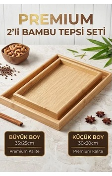 2li Bambu Ahşap Sunum Ve Dekoratif Organizer Tepsi Seti