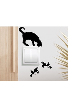 Bk Home Kuşlar ve Kedi Tasarımlı Duvar Sticker-1 Bk Home Kuşlar ve Kedi Tasarımlı Duvar Sticker-1