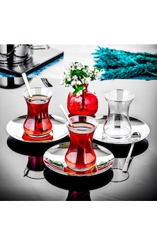 Özlife Ela Platin Çay Seti - 12 Parça Çay Seti Takımı Kaşıksız Gri