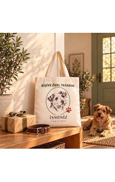 Kişiye Özel Fotoğraflı Evcil Hayvan Keten Bez Çanta İsim Tarih Baskılı Kedi Köpek Hediyesi 1 Kırık Beyaz
