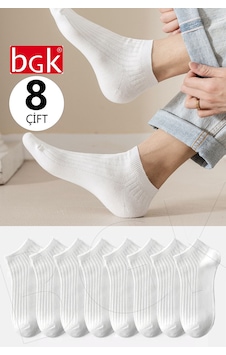 Bgk Unisex 8 Çift Renkli Çizgili Çorap Beyaz