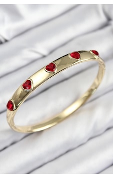 Pirinç Zirkon Taşlı Kırmızı Kalp Model Gold Renk Kadın Kelepçe - Lisinya Altın Pirinç Zirkon Taşlı Kırmızı Kalp Model Gold Renk Kadın Kelepçe - Lisinya Altın