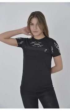 Amorluxe Unisex Göğüs Fermuarlı Baskılı T-shirt - Siyah Amorluxe Unisex Göğüs Fermuarlı Baskılı T-shirt - Siyah