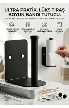 Mat Siyah Metal Berber Boyun Kağıdı Tutucu Askısı Yapışkanlı & Vidalı 723023 Mat Siyah Metal Berber Boyun Kağıdı Tutucu Askısı Yapışkanlı & Vidalı 723023