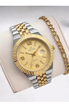 Erkek Takvimli Gold Kol Saati Çok Renk Seçenekli Çelik Kordon Quartz Mekanizmalı Lüks Erkek Saat + Bileklik Hediyeli Erkek Takvimli Gold Kol Saati Çok Renk Seçenekli Çelik Kordon Quartz Mekanizmalı Lüks Erkek Saat + Bileklik Hediyeli