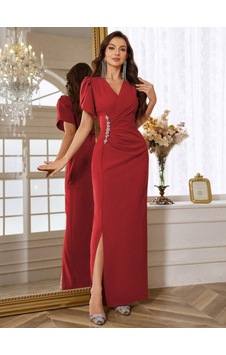 Bhrwear Kadın Kısa Kollu Kruvaze Yakalı Belden Çiçek Aksesuarlı Yırtmaçlı Ithal Krep Elbise Renkli Bhrwear Kadın Kısa Kollu Kruvaze Yakalı Belden Çiçek Aksesuarlı Yırtmaçlı Ithal Krep Elbise Renkli