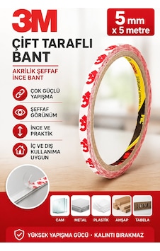 3m Çift Taraflı Bant Şeffaf İnce Akrilik Güçlü Yapışkan Bant 5 Mm X 5 Metre 1 3m Çift Taraflı Bant Şeffaf İnce Akrilik Güçlü Yapışkan Bant 5 Mm X 5 Metre 1