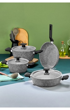 Polochef River Granit 7 Parça Tencere Ve Tava Seti Gri Gri Polochef River Granit 7 Parça Tencere Ve Tava Seti Gri Gri