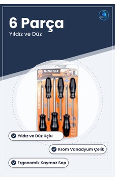 Tornavida Seti 6 Parça Yıldız Ve Düz Krom Vanadyum Çelik Ergonomi