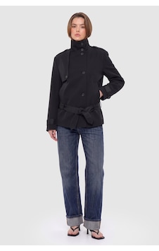 Thalure Kadın Siyah Dik Yaka Oversize Kısa Trençkot Thalure Kadın Siyah Dik Yaka Oversize Kısa Trençkot