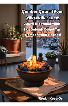 Technow Gri Dumansız Masa Şöminesi Ateş Çukuru 200ml Bioetanol+hazne