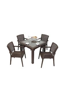 Depootoptan Mandella Elit Rattan 90 x 90 CM Zeus Koltuk Camlı Masa Takımı Kahveren Kahverengi