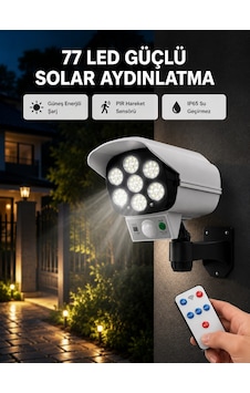 77 Led'li Güneş Enerjili Güvenlik Lambası Ve Kukla Kamera Hareket Sensörlü, 2400mah Pilli 64144037 77 Led'li Güneş Enerjili Güvenlik Lambası Ve Kukla Kamera Hareket Sensörlü, 2400mah Pilli 64144037