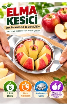 Elma Kesici Paslanmaz Çelik 8 Dilim Meyve Sebze Dilimleyici Pratik Mutfak Kesme Aparatı Ergonomik Xl Gümüş Elma Kesici Paslanmaz Çelik 8 Dilim Meyve Sebze Dilimleyici Pratik Mutfak Kesme Aparatı Ergonomik Xl Gümüş