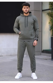 Zenna Tarz Erkek İki İplik Kapüşonlu Kanguru Cepli Sweatshirt Jogger Pantolon Alt Üst Eşofman Takımı - Haki Zenna Tarz Erkek İki İplik Kapüşonlu Kanguru Cepli Sweatshirt Jogger Pantolon Alt Üst Eşofman Takımı - Haki
