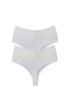 Vanilya Secret Tanga Yüksek Bel Toparlayıcı Pamuk 2'li Paket Beyaz
